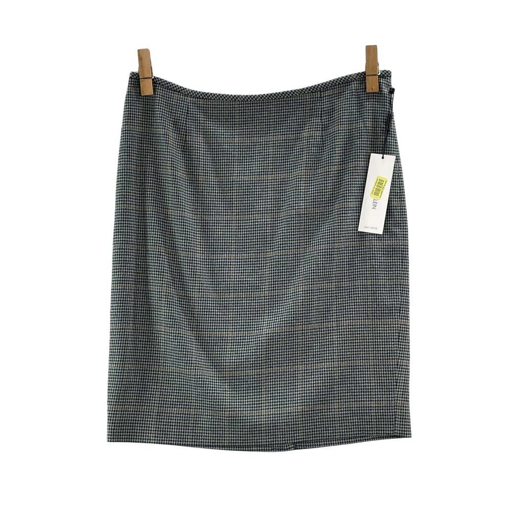 Calvin Klein Pencil Skirt Womens 12P Blue Houndstooth Plaid Career Professional
